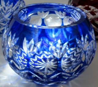 Lead Crystal Cobalt Blue Cut to Clear Votive Glass Candleholder