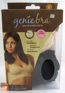 Set of 2 Genie Bra Seamless No Wire Support Black Nude w Pads as Seen