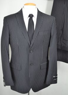  Uomo Mens Black Pinstripe Gangster Slim Fit 2 pc Suit NWT 38R 40R 42R