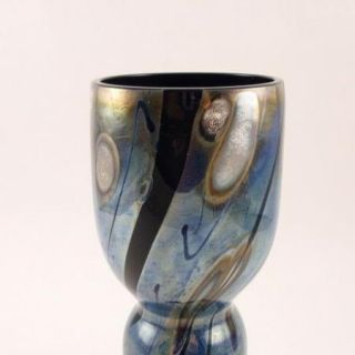 Beautiful Blue Iridescent Art Glass Vase Signed 1994