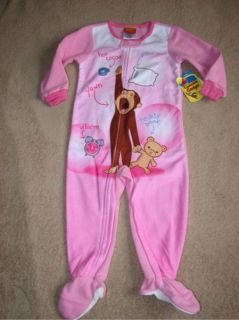 Curious George Girls Fleece Blanket Sleeper Pajamas Sz 3T