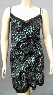 George Womens Plus 2X Stretch Chemise Black Abstract Print Intimates