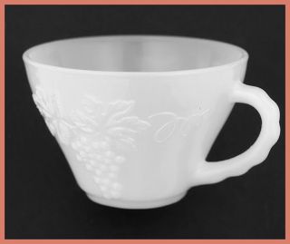  Hocking Replacement White Milk Glass Grape Design Cup For Punch Bowl