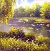 Gerhard Nesvadba  Pond Reflection  Oil Painting  28 x 28