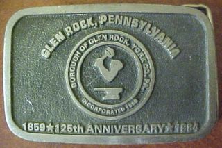 1984 Pewter Belt Buckle Glen Rock PA 125th Anniversary