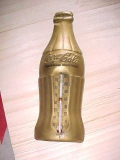 C1950s Coca Cola Coke Thermometer 7 Embossed Gold Bottle