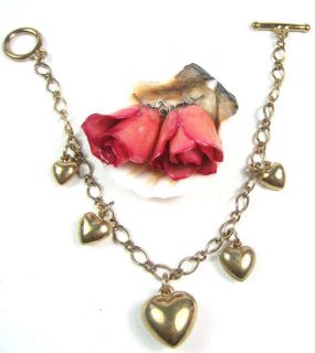 Vintage 14kt Gold Filled Puffed Heart Charm Toggle Bracelet