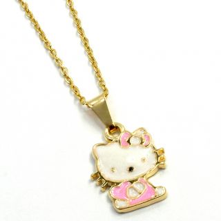  Enamel Hello Kitty Gold 18k GF Pendant Girl Baby Kids Charm & Chain