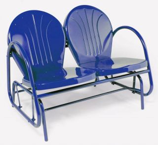 Retro Metal Double Glider Outdoor Lawn Patio Chair Blue New