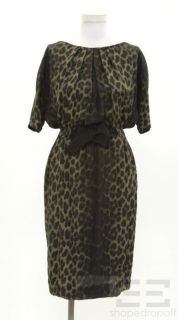 Giambattista Valli Green Black Leopard Print Silk Dress Size 38 New $