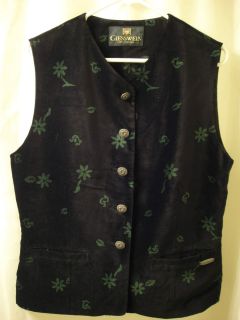 Giesswein Austrian Trachten Black Velvet Vest Pewter Buttons Size 40