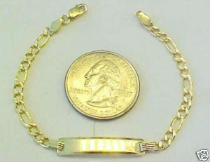 10KT Gold 6in White Pave Figaro ID Bracelet Free Engrav