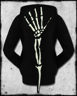 Banned Womens Black Glow in The Dark Ribcage Skeleton Hand Zip Hoodie