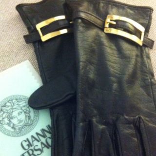Gianni Versace Black Leather Gloves Womens L
