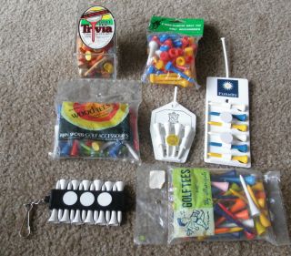 PACKAGES GOLF TEES & BALL MARKERS WOOD PLASTIC TRIVIA COLORED  MOST
