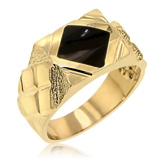 Mens 14k Yellow Gold Onyx Wide Ring Band