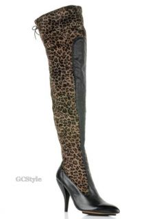 Paco Gil Over The Knee Leopard Leather Print High Heel Stilleto Boots