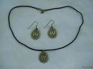 Golden Sun Face Necklace Pierced Earring Jewelry Set