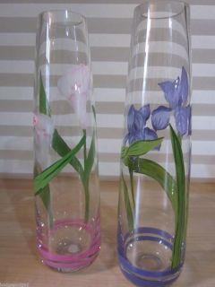 Block Crystal Mouth Blown Hand Cut Hand Painted Floral Glass Vases