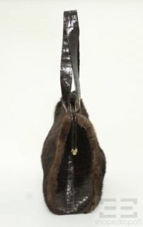 Nancy Gonzalez Brown Mink Fur Crocodile Trim Frame Shoulder Bag New