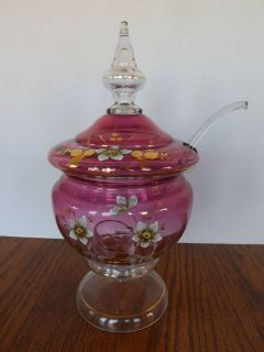  in Italy Cranberry Art Glass Enameled Limoncello Punch Bowl Set