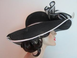 Giovannio Womens Black White Kentucky Derby Large Brim Church Hat