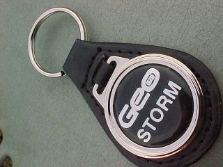 Geo Storm Black Logo Chrome on Black Leather Key Fob Mint A RARE Find