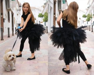  Girl Kids Childs Long Black TuTu Skirt Dress Up Party Dance Roller