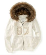 Aeropostale Fur Trimmed Sweatshirt Hoodie Jacket 89 50 Cream Off White