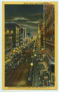 A081310 Granby Street Nite Norfolk VA Vintage Postcard