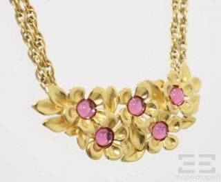 Givenchy Gold Plated Pink Jeweled Floral Necklace