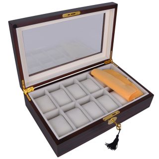  Display Case Walnut Wood Glass Top Jewelry Box Storage Gift