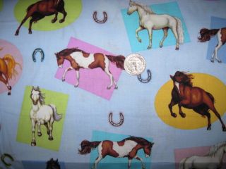 Yard Pony Club Cotton Fabric Horses on Blue Kaufman