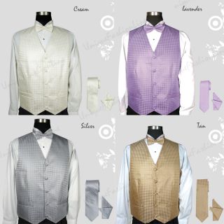 Mens Tuxedo Vest Set 4 Pieces Vest Bow Tie Handkerchief and Tie 002