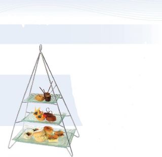  AFTERNOON TEA STAND / Stainless Steel Desert Stand with Glass Plates