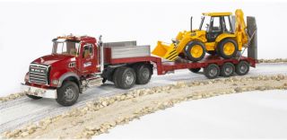 Bruder Mack Granite Low Loader Kids Toy Truck w JCB Backhoe 02813 New