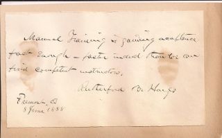 RUTHERFORD B. HAYES Autograph Note, 19th President, Died 1893