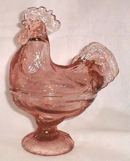 Pink Glass Rooster Candy Dish