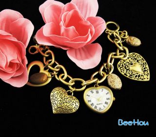 Elegant Lovely Heart Ladies Womens Girls Bangle Quartz Bracelet Wrist