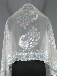 Exotic White Peacock Sequins Georgette Shawl