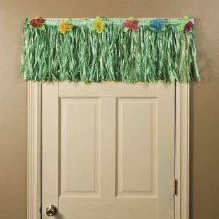Grass Top Door Skirt w/ Hibiscus flowers Banner Tropical LUAU