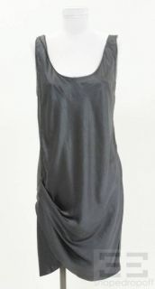 Helmut Lang Gray Silk Asymmetrical Gathered Sleeveless Dress Size 8