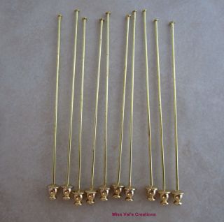 Gold Plated Beadable Lapel Jewelry Stick Pins 3 inch with Clutch
