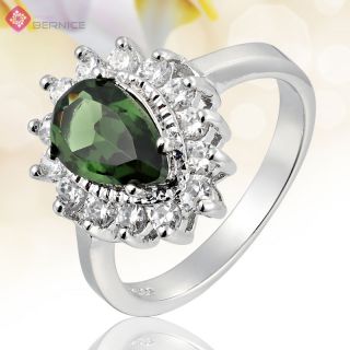  Green Emerald 18K White Gold Plated GP Engagement Ring Size 7 O
