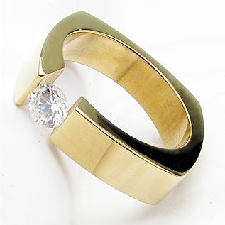 TITANIUM Gold Plated TENSION RING with 6mm Round CZ sizes 6 or 8 NEW