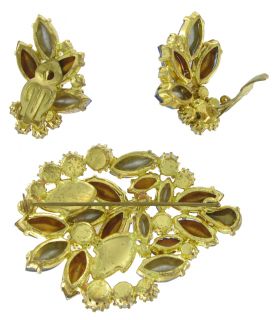 Vintage w German AB Rhinestone Set Pin Brooch Earrings