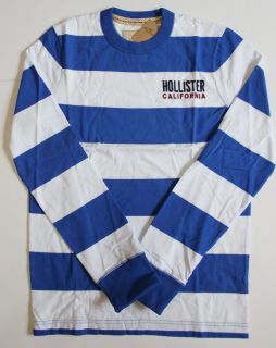 Hollister Mens Graphic Long Sleeve Tee shirt blue stripe sz Small NWT