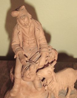 Vintage GRASSO Italy Terracotta Sculpture GOAT Man SHEPHERD Figure