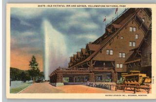  Postcard Old Faithful Inn Geyser Yellowstone National Park
