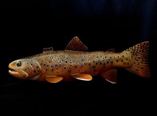 Greg Pususta Brown Trout Darkhouse Fish Spearing Decoy Folk Art